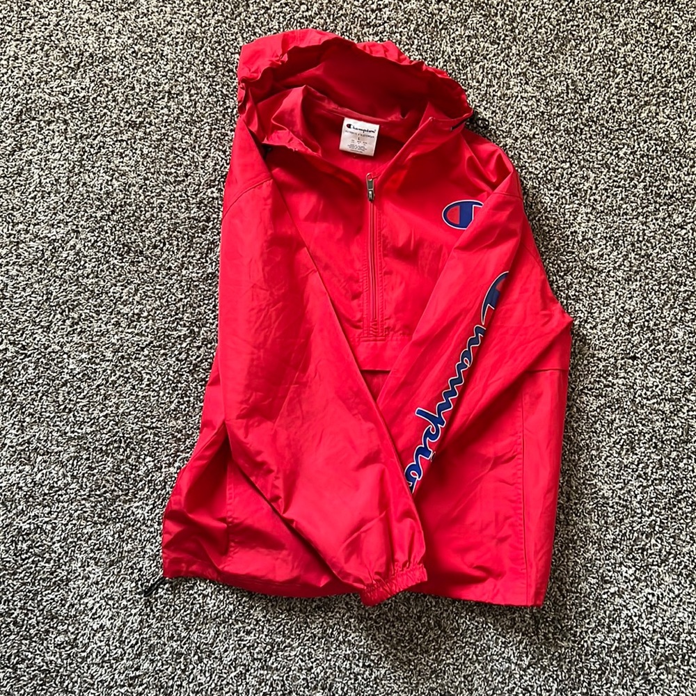 Large red champion windbreaker